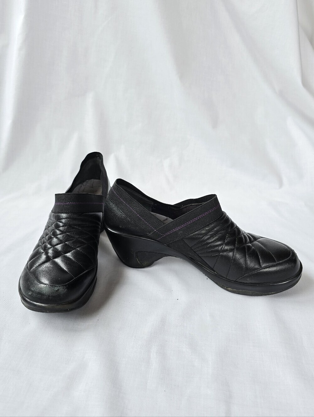 J-41▪️Adventure On Palladium Black Quilted Slip-On Wedge Heels Clogs